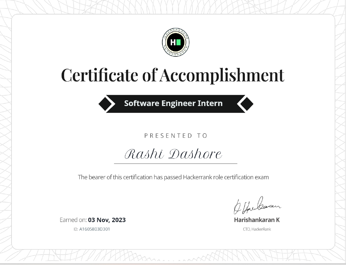 Hackerrank Software Engineer Intern Certification